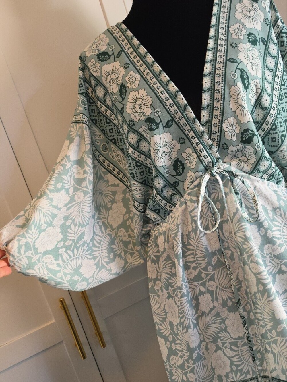 Cupshe Sage Green Floral Tie-Front Swim Coverup Dress - Picture 4 of 8